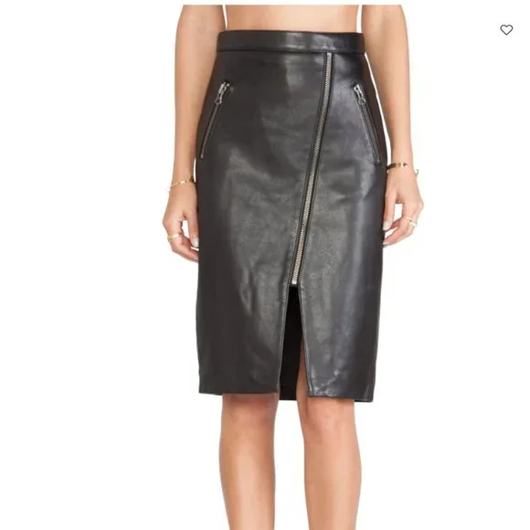 Mason Leather Black Pencil Skirt Zippers size 0 - Picture 1 of 14